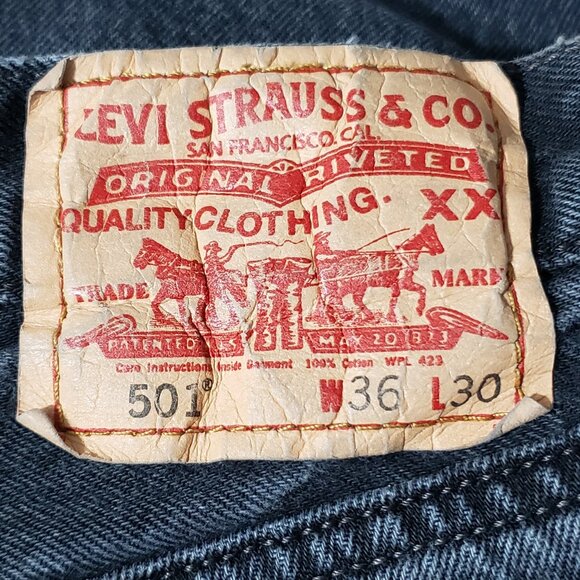 Vintage Levis 501 Black Buttonfly Jeans Straight Leg Men's Actual Size 34X28 - Picture 2 of 5